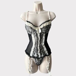 B Delicious Rushed Satin Lace Bustier, Size 34B, Ivory/Black